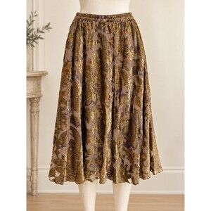Coldwater Creek Floral Burnout Velvet Midi Skirt Brown Gold Boho